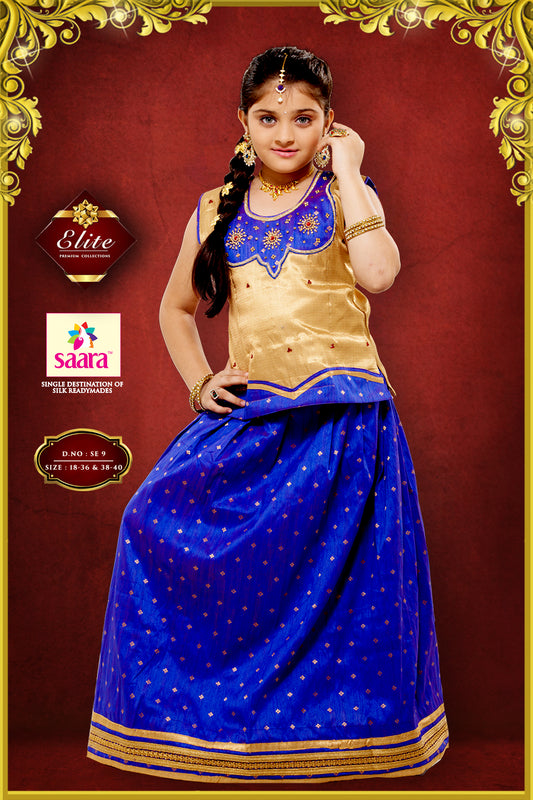 Royal Blue Silk Pattu Pavadai for Girls #SF0001-18